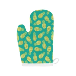 Pineapples Pattern Green Background Heat Resistant Oven Mitts Pot Holders Set