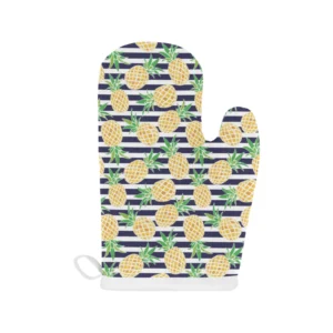 Pineapples Pattern Striped Background Heat Resistant Oven Mitts Pot Holders Set