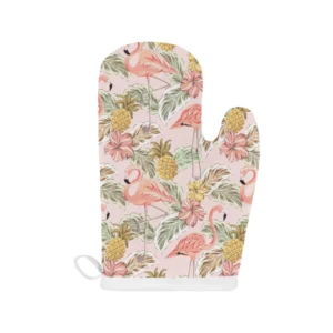 Pink Flamingo Birds Pineapples Hibiscus Flower Pat Heat Resistant Oven Mitts Pot Holders Set