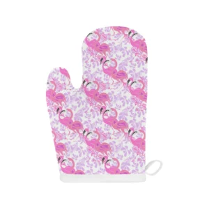 Pink Flamingo Flower Pattern Heat Resistant Oven Mitts Pot Holders Set