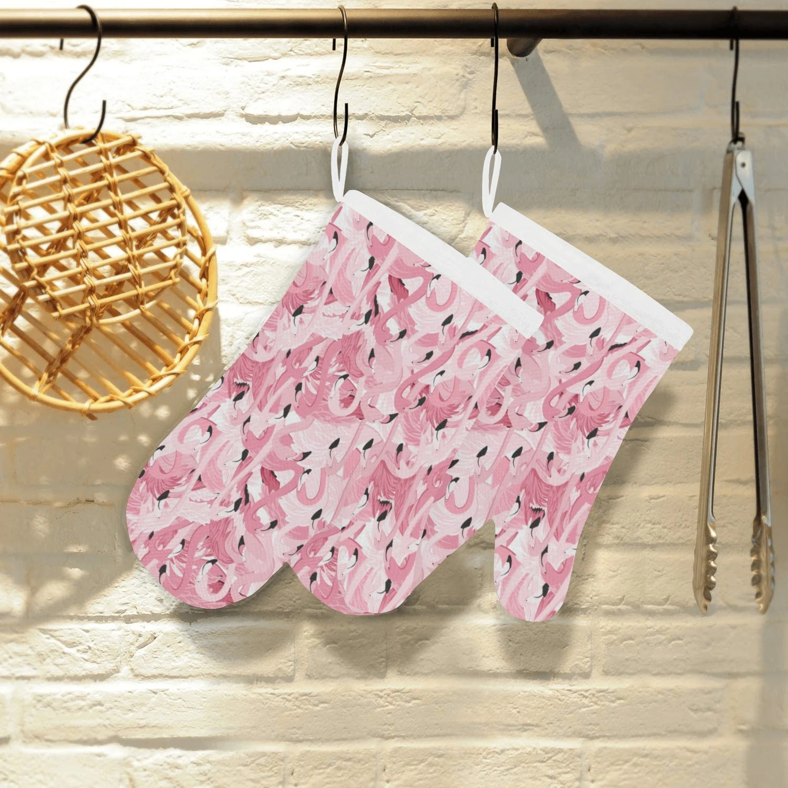 Pink Flamingos Pattern Background Heat Resistant Oven Mitts Pot Holders Set Pink Flamingos Pattern Background Heat Resistant Oven Mitts Pot Holders Set