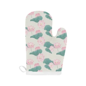 Pink Lotus Waterlily Leaves Pattern Heat Resistant Oven Mitts Pot Holders Set