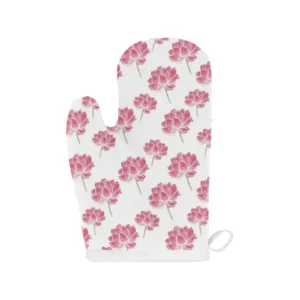 Pink Lotus Waterlily Pattern Heat Resistant Oven Mitts Pot Holders Set