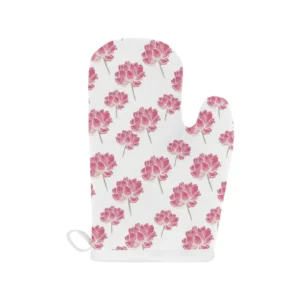 Pink Lotus Waterlily Pattern Heat Resistant Oven Mitts Pot Holders Set