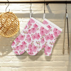 Pink Purple Orchid Pattern Background Heat Resistant Oven Mitts Pot Holders Set