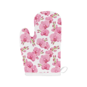 Pink Purple Orchid Pattern Background Heat Resistant Oven Mitts Pot Holders Set