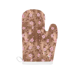 Pink Sakura Cherry Blossom Dark Brown Background Heat Resistant Oven Mitts Pot Holders Set