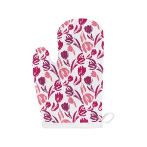 Pink Sketch Tulip Pattern Heat Resistant Oven Mitts Pot Holders Set
