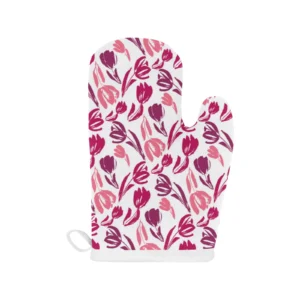 Pink Sketch Tulip Pattern Heat Resistant Oven Mitts Pot Holders Set