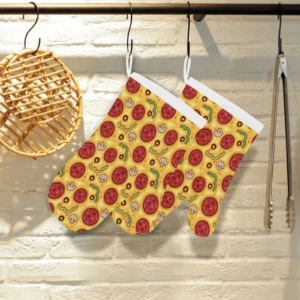 Pizza Texture Pattern Heat Resistant Oven Mitts Pot Holders Set
