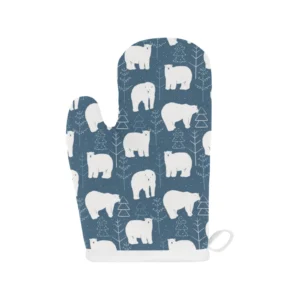 Polar Bear Mother Her Child Pattern Heat Resistant Oven Mitts Pot Holders Set