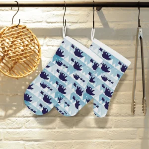 Polar Bear Winter Snow Pattern Heat Resistant Oven Mitts Pot Holders Set