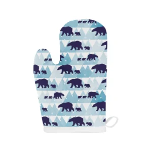 Polar Bear Winter Snow Pattern Heat Resistant Oven Mitts Pot Holders Set