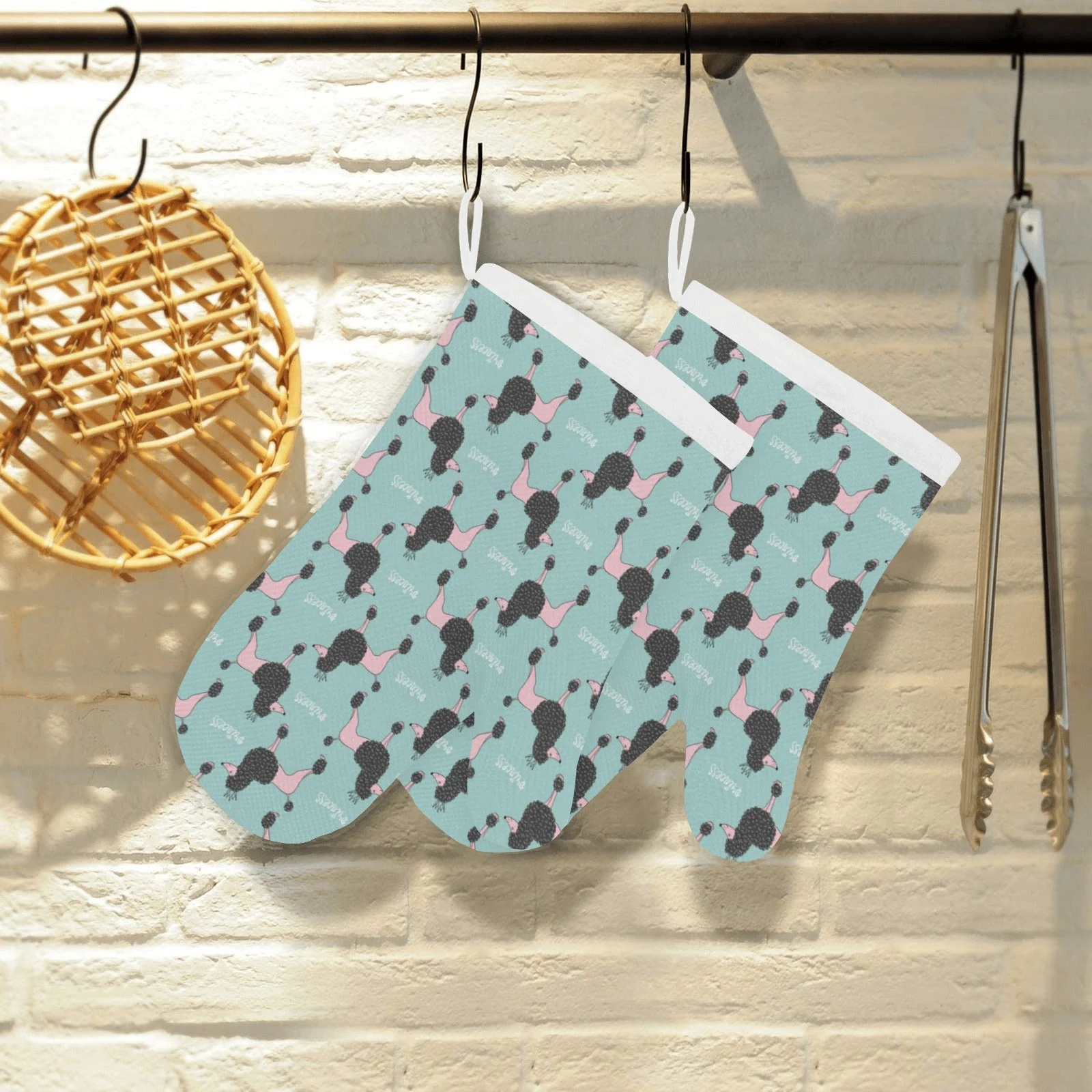 Poodle Dog Green background Heat Resistant Oven Mitts Pot Holders Set Poodle Dog Green background Heat Resistant Oven Mitts Pot Holders Set