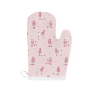Poodle Dog Pink Color Theme Heat Resistant Oven Mitts Pot Holders Set