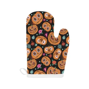 Pumpkin Flowers Spiderweb Halloween Theme Heat Resistant Oven Mitts Pot Holders Set