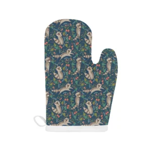 Raccoon Tropical Leaves Pattern Heat Resistant Oven Mitts Pot Holders Set