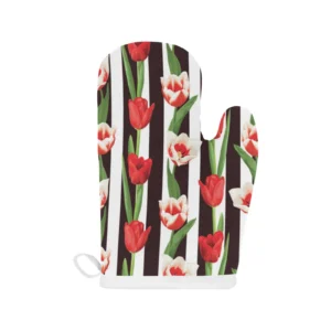 Red and White Tulips Pattern Heat Resistant Oven Mitts Pot Holders Set