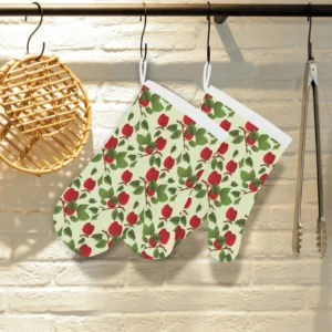Red Apples Leaves Pattern Heat Resistant Oven Mitts Pot Holders Set