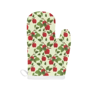 Red Apples Leaves Pattern Heat Resistant Oven Mitts Pot Holders Set