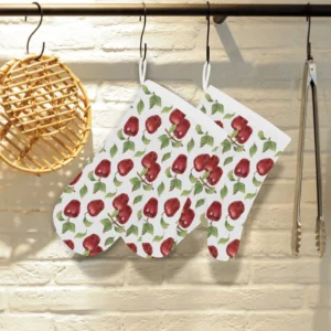 Red Apples Pattern Heat Resistant Oven Mitts Pot Holders Set