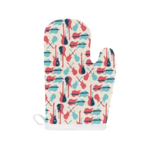 Red Blue Guitar Pattern Heat Resistant Oven Mitts Pot Holders Set