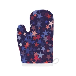 Red Blue Star Pattern Heat Resistant Oven Mitts Pot Holders Set