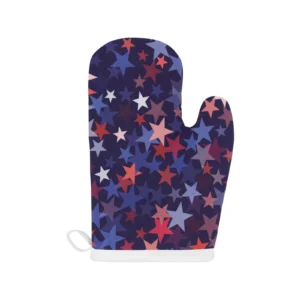 Red Blue Star Pattern Heat Resistant Oven Mitts Pot Holders Set