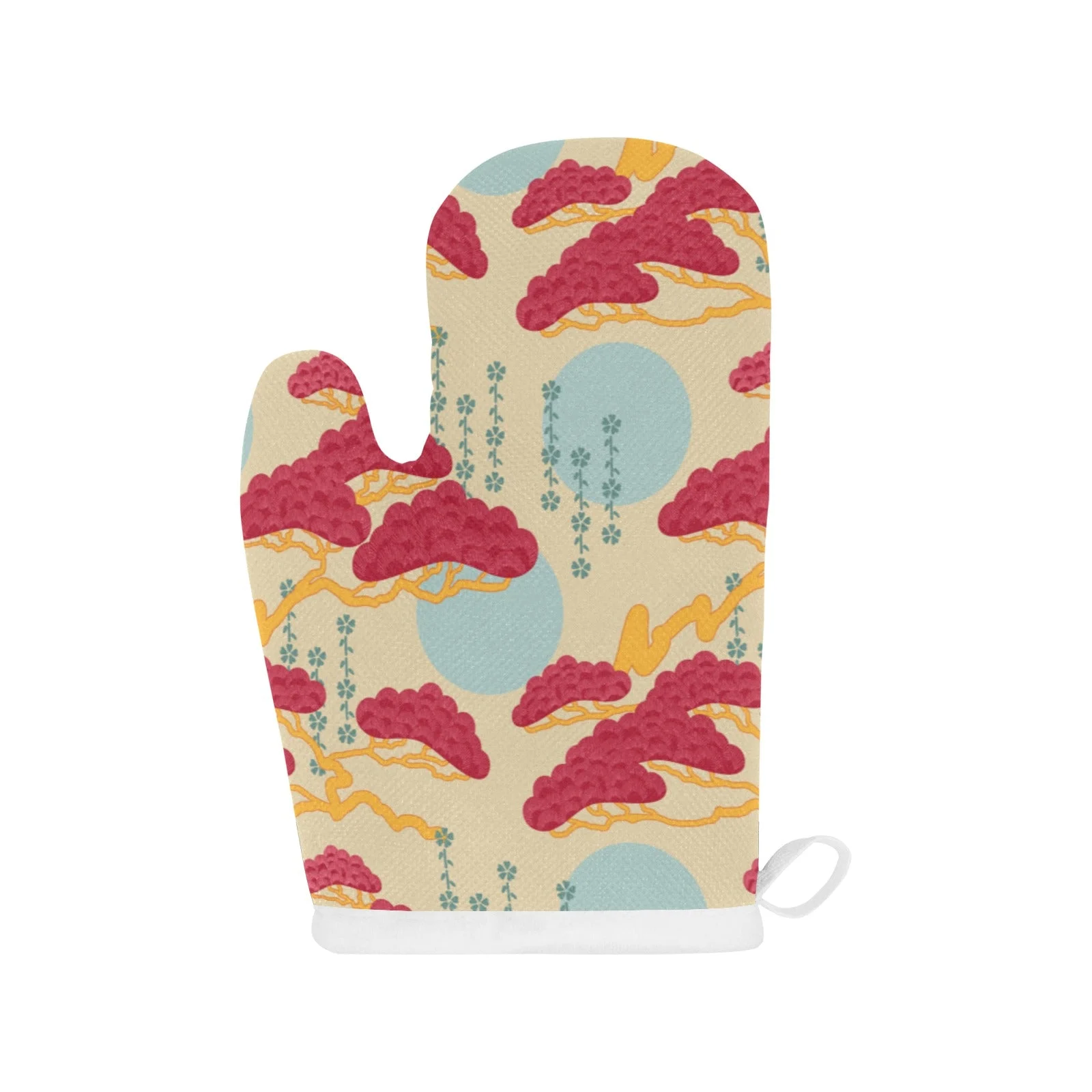 Red Bonsai Gray Sun Japanese Pattern Heat Resistant Oven Mitts Pot Holders Set Red Bonsai Gray Sun Japanese Pattern Heat Resistant Oven Mitts Pot Holders Set