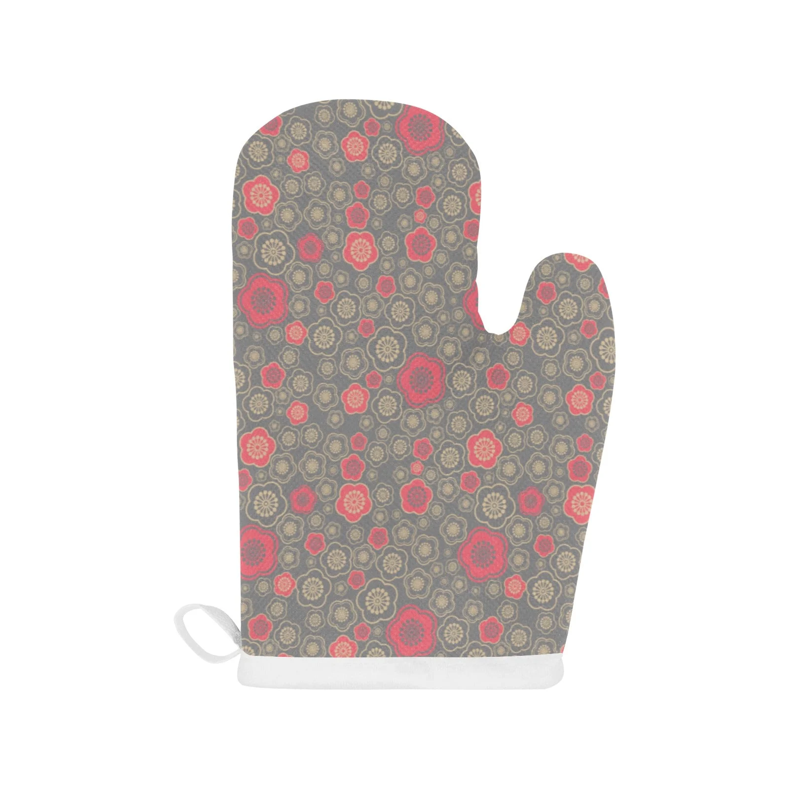 Red Gold Sakura Cherry Blossom Gray Background Heat Resistant Oven Mitts Pot Holders Set Red Gold Sakura Cherry Blossom Gray Background Heat Resistant Oven Mitts Pot Holders Set