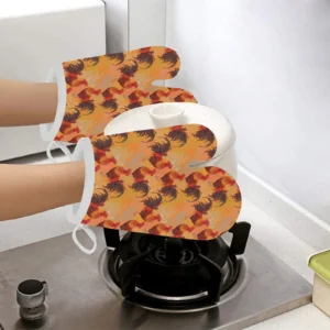 Red Rooster Chicken Cock Pattern Heat Resistant Oven Mitts Pot Holders Set