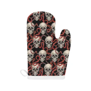 Red Snake Skull Pattern Heat Resistant Oven Mitts Pot Holders Set
