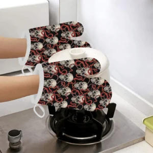 Red Snake Skull Pattern Heat Resistant Oven Mitts Pot Holders Set