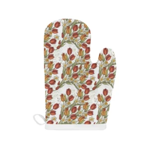 Red Tulips and Daffodils Pattern Heat Resistant Oven Mitts Pot Holders Set