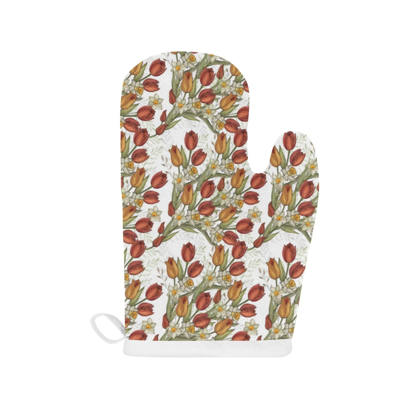 Red Tulips and Daffodils Pattern Heat Resistant Oven Mitts Pot Holders Set Red Tulips and Daffodils Pattern Heat Resistant Oven Mitts Pot Holders Set