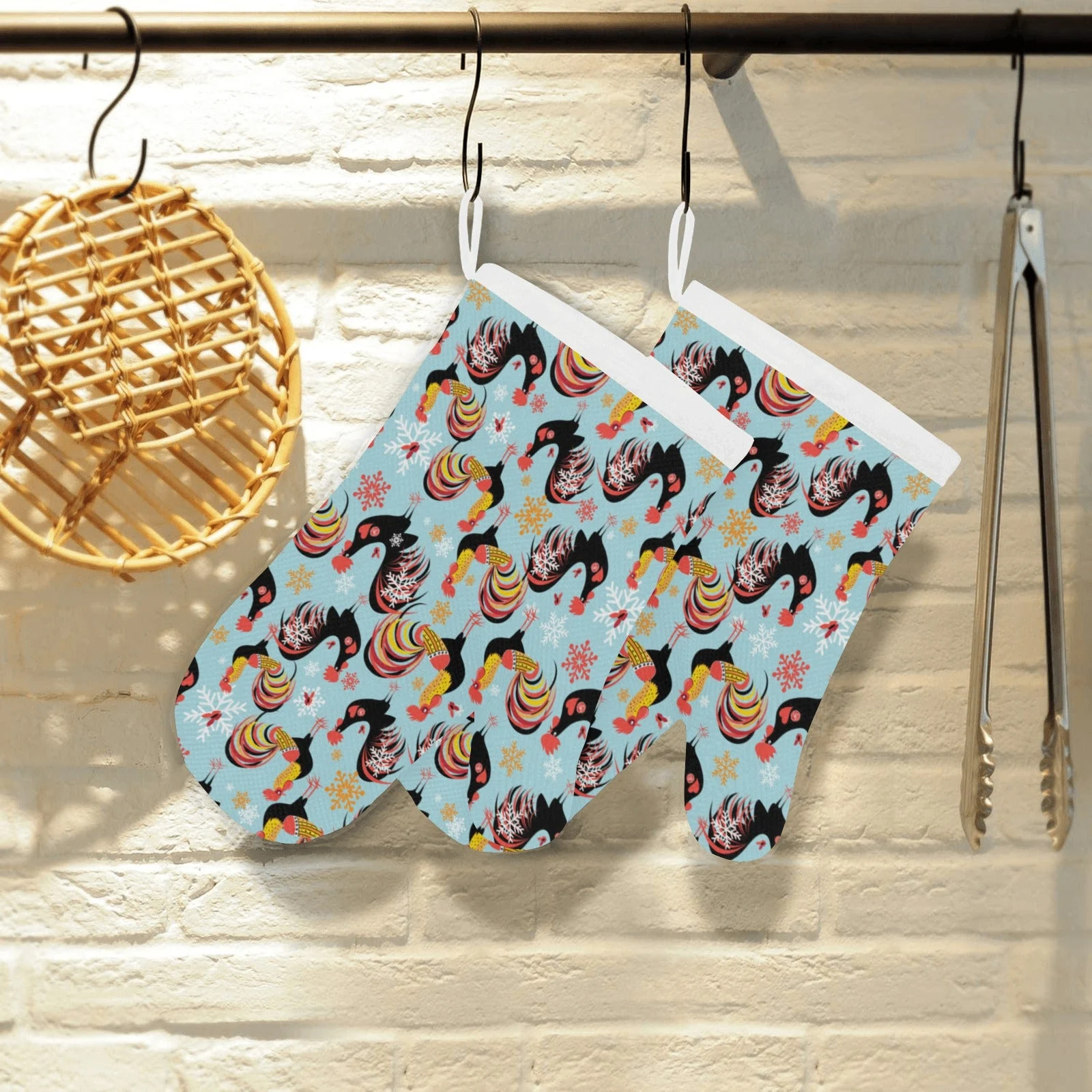 Rooster chicken cock snowfalke Heat Resistant Oven Mitts Pot Holders Set Rooster chicken cock snowfalke Heat Resistant Oven Mitts Pot Holders Set