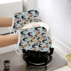 Rooster chicken cock snowfalke Heat Resistant Oven Mitts Pot Holders Set