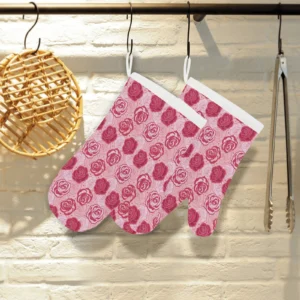 Rose Pattern Print Design 02 Heat Resistant Oven Mitts & Pot Holders Set