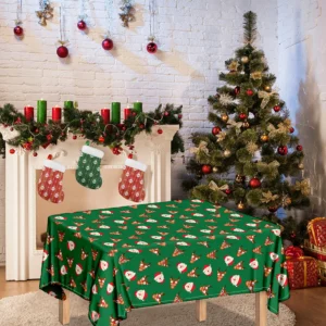 Santa Claus And Reindeer Emoji Print Tablecloth Kitchen Home Decor