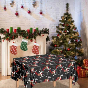 Santa Claus Deer Pattern Print Tablecloth Kitchen Home Decor