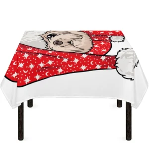 Santa Shih Tzu Print Tablecloth Kitchen Home Decor
