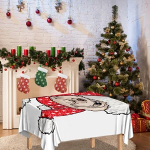 Santa Shih Tzu Print Tablecloth Kitchen Home Decor