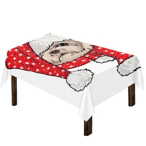 Santa Shih Tzu Print Tablecloth Kitchen Home Decor