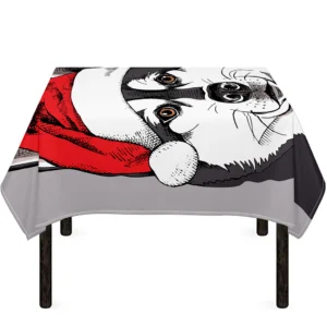 Santa Siberian Husky Print Tablecloth Kitchen Home Decor