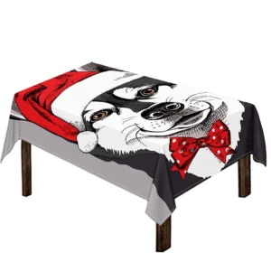Santa Siberian Husky Print Tablecloth Kitchen Home Decor