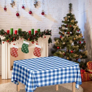 Sapphire Blue Check Pattern Print Tablecloth Kitchen Home Decor
