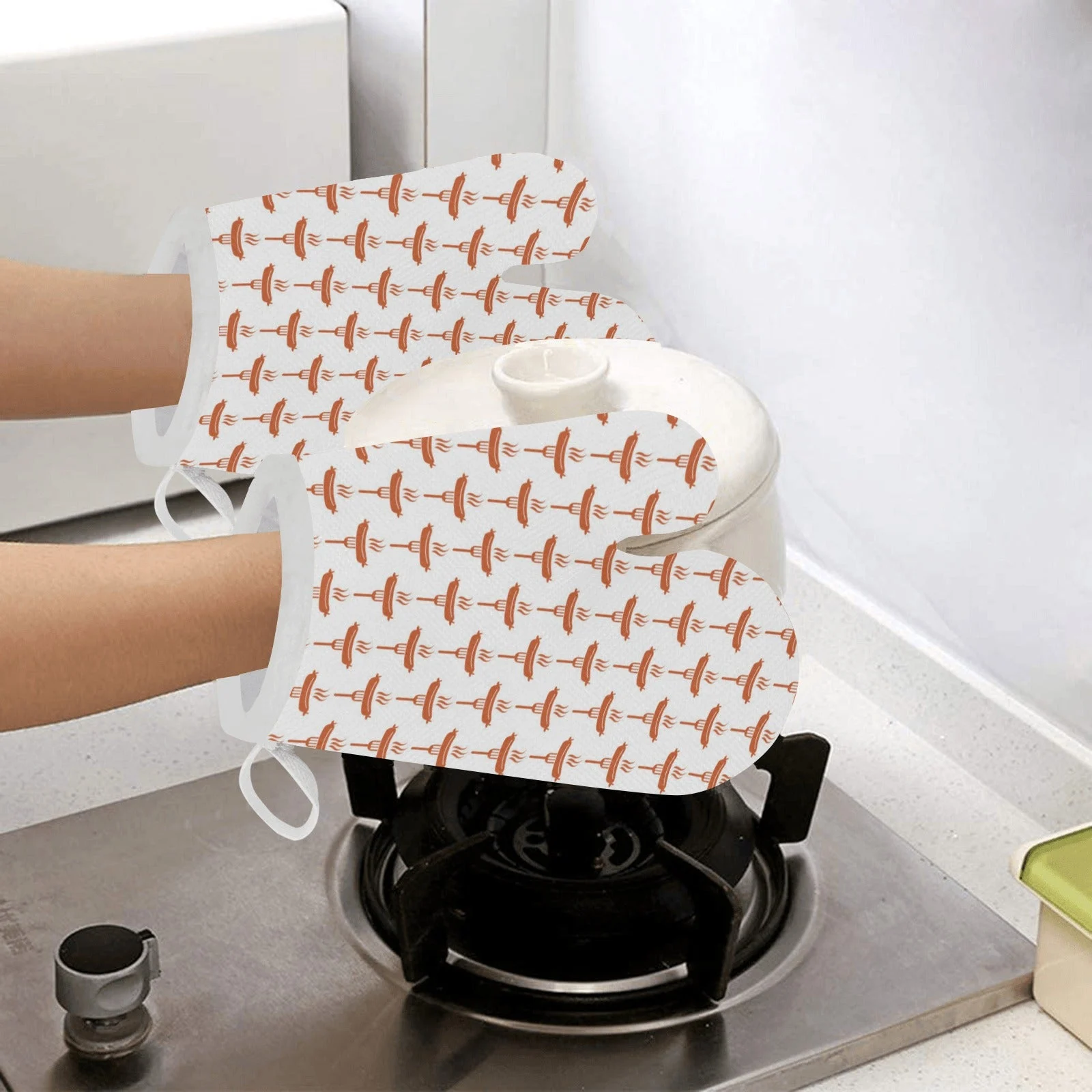 Sausage Pattern Print Design 05 Heat Resistant Oven Mitts & Pot Holders Set Sausage Pattern Print Design 05 Heat Resistant Oven Mitts & Pot Holders Set