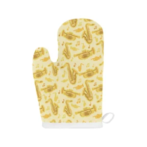 Saxophone Cornet Pattern Yellow Background Heat Resistant Oven Mitts Pot Holders Set