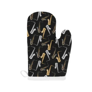 Saxophone Design Pattern Heat Resistant Oven Mitts Pot Holders Set