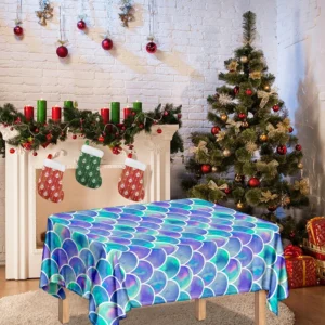 Sea Blue Mermaid Scales Pattern Print Tablecloth Kitchen Home Decor